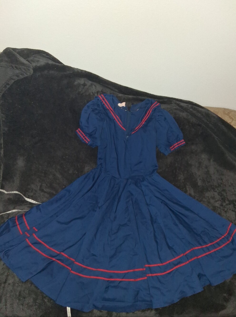Vintage 1950s Navy Blue Sailor-Style Dress with Red Trim